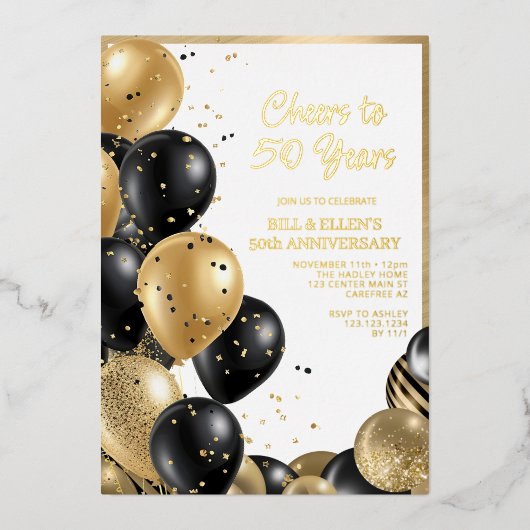 Elegant Script 50th Wedding Jubileum Folie Uitnodiging (Voorkant)