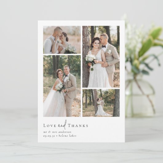 Elegant Script 5 Fotocollage Bruiloft Bedankkaart (Staand voorkant)