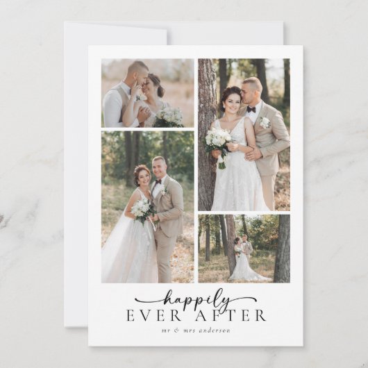 Elegant Script 5 Fotocollage Bruiloft Bedankkaart (Voorkant)