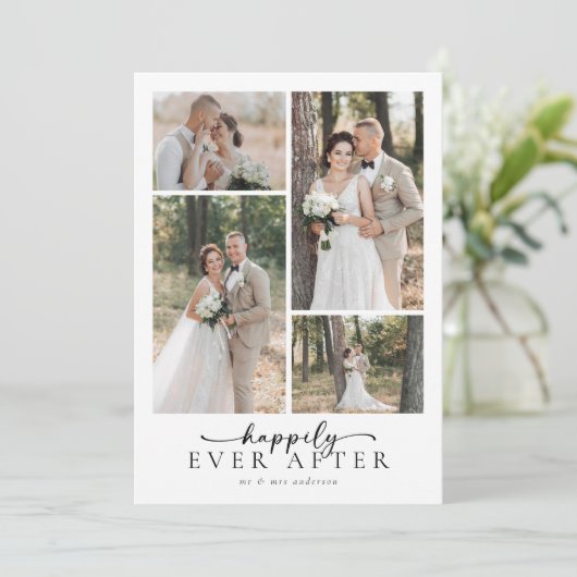 Elegant Script 5 Fotocollage Bruiloft Bedankkaart (Staand voorkant)