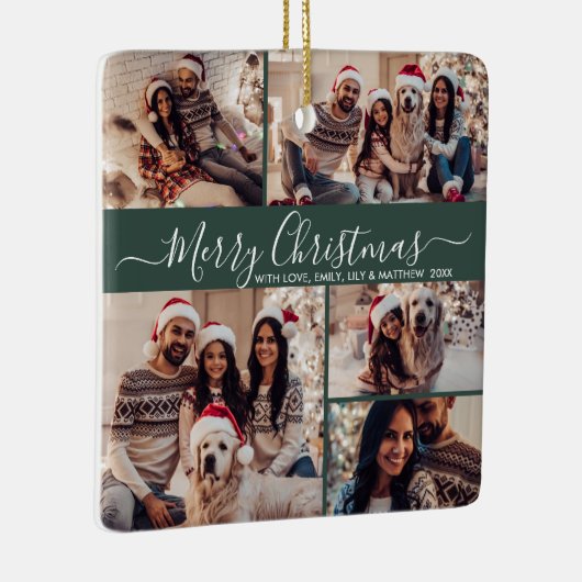 Elegant Script 5 Fotocollage Groene Kerstmis Keramisch Ornament (Rechts)
