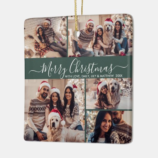Elegant Script 5 Fotocollage Groene Kerstmis Keramisch Ornament (Links)