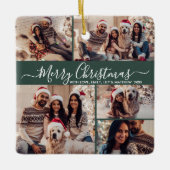 Elegant Script 5 Fotocollage Groene Kerstmis Keramisch Ornament (Voorkant)