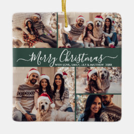 Elegant Script 5 Fotocollage Groene Kerstmis Keramisch Ornament