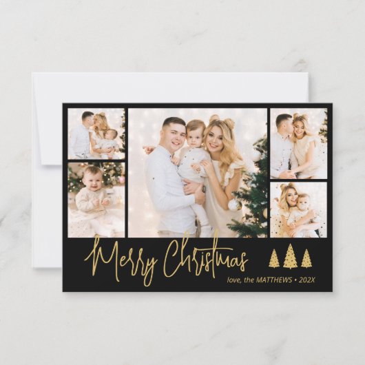 Elegant Script 5 Fotocollage Kerst Kaart (Voorkant)