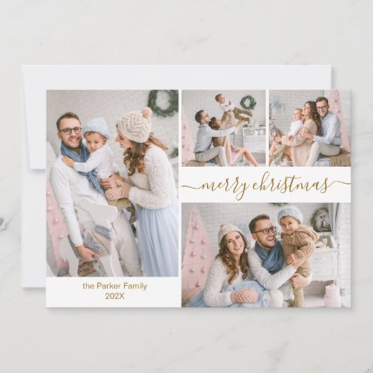 Elegant Script 5 Fotocollage Kerst Kaarten (Voorkant)