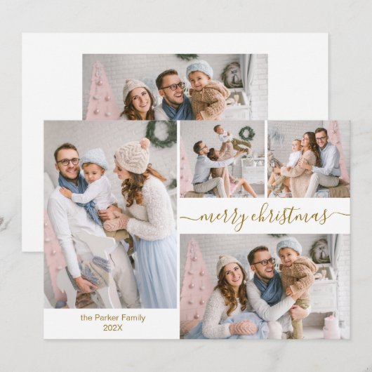 Elegant Script 5 Fotocollage Kerst Kaarten (Voorkant / Achterkant)