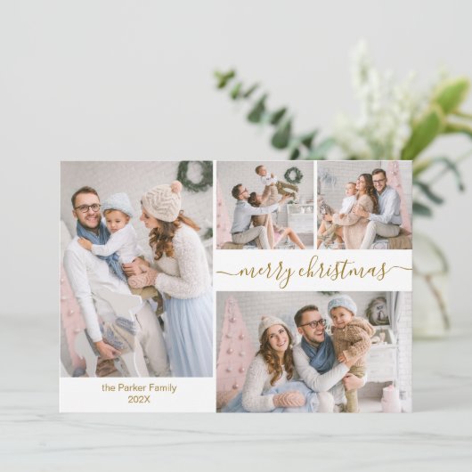 Elegant Script 5 Fotocollage Kerst Kaarten (Staand voorkant)