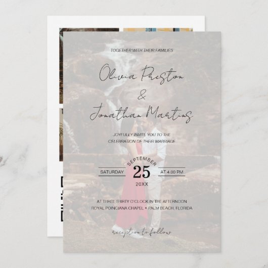 Elegant Script 5 Foto's Bindende QR-code RSVP Kaart (Voorkant / Achterkant)