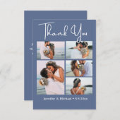 Elegant script 5 foto's collage blauw nova bruilof bedankkaart (Voorkant / Achterkant)