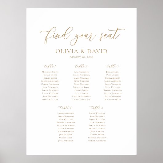 Elegant Script 5 Tafels Welkom Zitschema Poster (Voorkant)