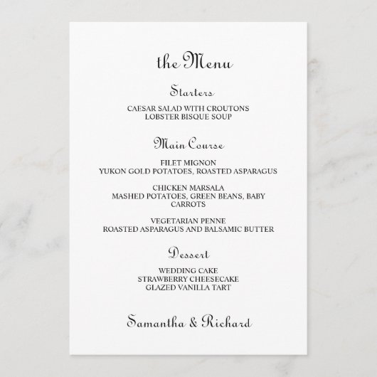 Elegant Script 5x7" Trouwtafel Menu Flat Menu (Voorkant)