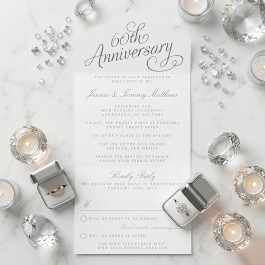 Elegant Script 60e diamanten bruiloft jubileum All In One Uitnodiging