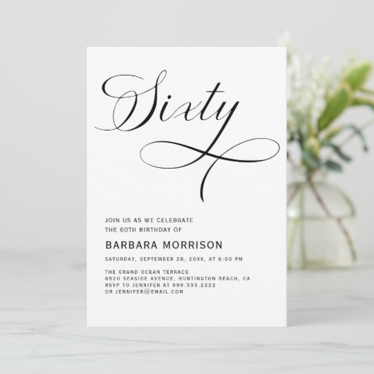 Elegant script 60e moderne verjaardag kaart (Staand voorkant)