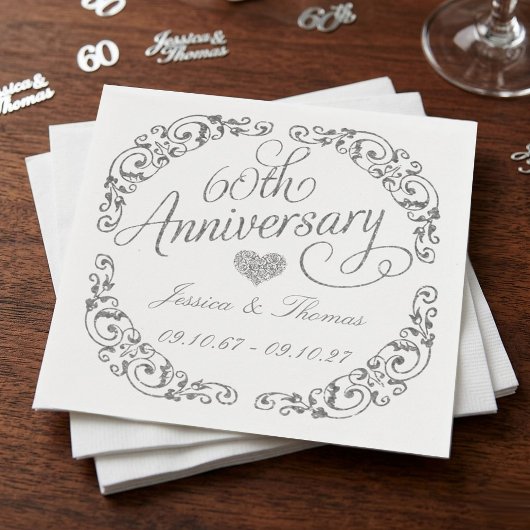 Elegant Script 60th Diamond Wedding Anniversary Servet