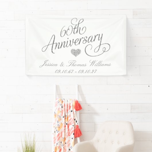 Elegant Script 60th Diamond Wedding Anniversary Spandoek (Insitu)