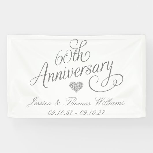 Elegant Script 60th Diamond Wedding Anniversary Spandoek (Horizontaal)