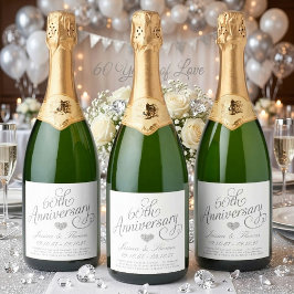 Elegant Script 60th Diamond Wedding Anniversary Sparkling Wijnetiket