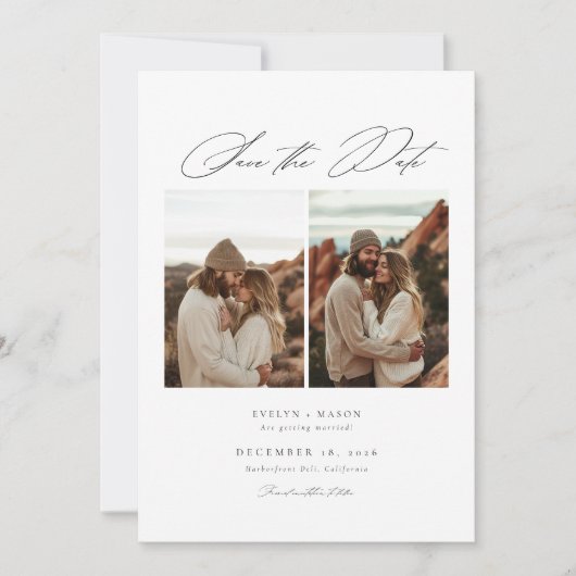 Elegant Script 6 Foto Huwelijk QR Code Save The Date (Voorkant)