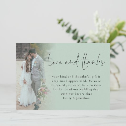Elegant Script 6 Foto's Bruiloft Liefde Bedankt Sa Kaart (Staand voorkant)