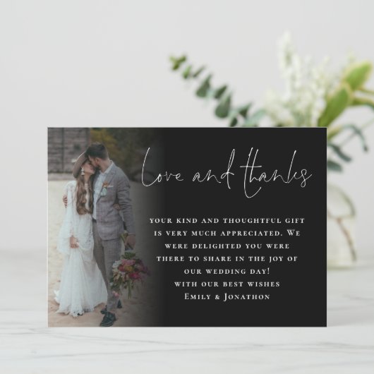 Elegant Script 6 Foto's Bruiloft Liefde Bedankt Zw Kaart (Staand voorkant)