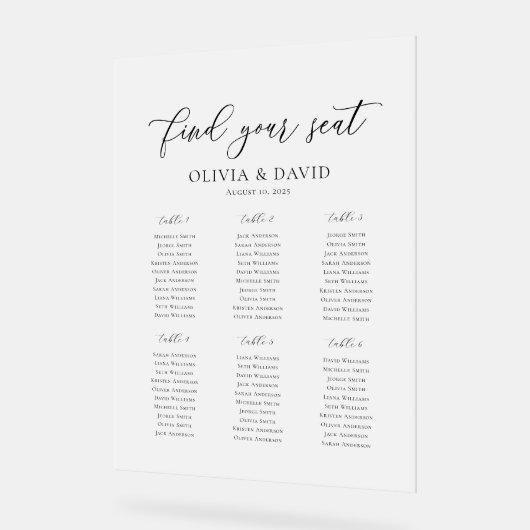 Elegant Script 6 tafel Zitting Grafiek Acryl Teken Acryl Bord (Hoek)