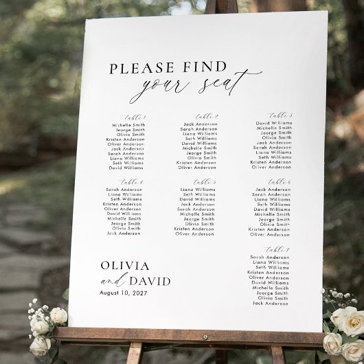 Elegant Script 7 Tafel Stoelenkaart Schuim Board Poster