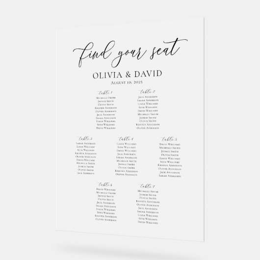 Elegant Script 7 tafel Zitting Grafiek Acryl Teken Acryl Bord (Hoek)