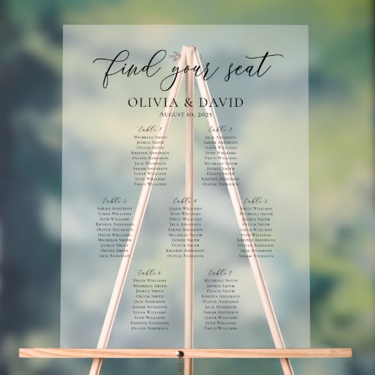 Elegant Script 7 tafel Zitting Grafiek Acryl Teken Bord (Neutraal)