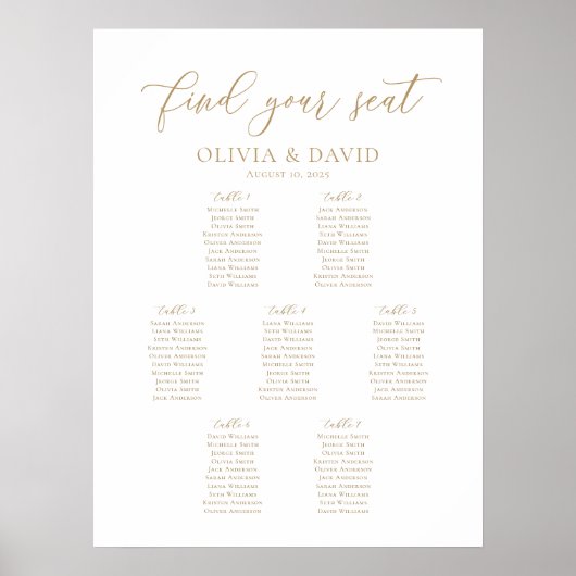Elegant Script 7 Tafels Welkom Zitschema Poster (Voorkant)