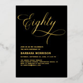 Elegant script 80 jaar zwart goud 80 jaar folie uitnodiging (Voorkant)