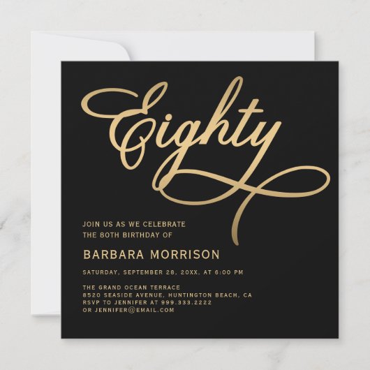 Elegant script 80 jaar zwart goud 80 jaar kaart (Voorkant)