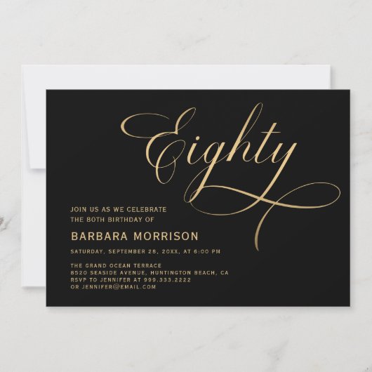 Elegant script 80 jaar zwart goud 80 jaar kaart (Voorkant)