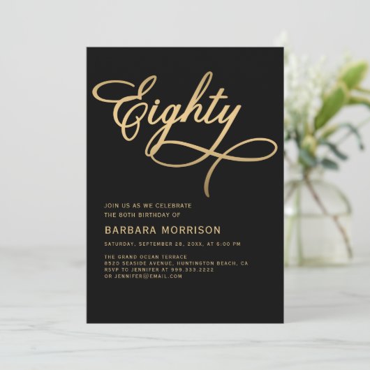 Elegant script 80 jaar zwart goud 80 jaar kaart (Staand voorkant)