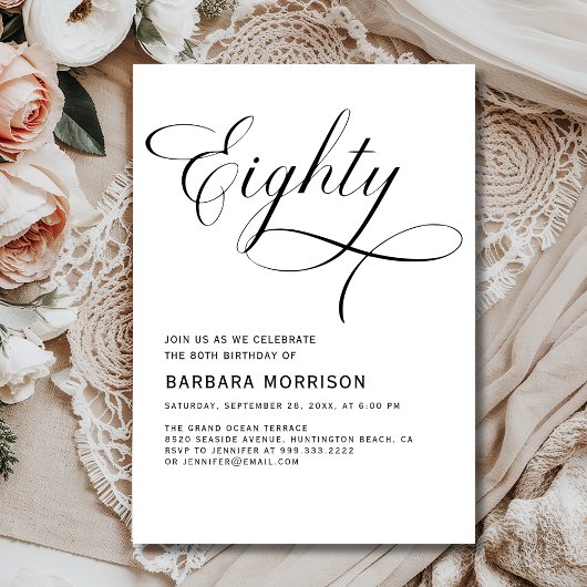 Elegant script 80e 80-jarige minimalistische verja kaart