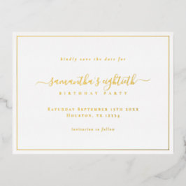 Elegant Script 80e verjaardag Bewaar de datumkaart Folie Feestdagen Briefkaart