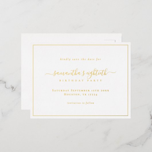 Elegant Script 80e verjaardag Bewaar de datumkaart Folie Feestdagen Briefkaart (Voorkant / Achterkant)