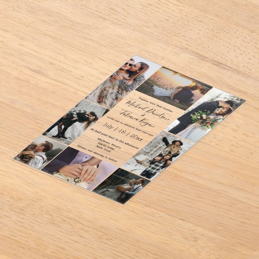 Elegant script 8 foto's collage moderne bruiloft acryl uitnodigingen (Laagn)