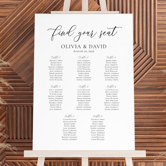 Elegant Script 8 Tafels Welkom Zitschema Poster