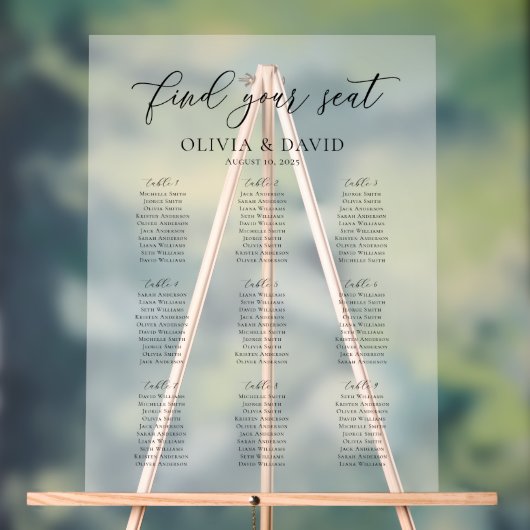 Elegant Script 9 tafel Zitting Grafiek Acryl Teken Acryl Bord (Neutraal)