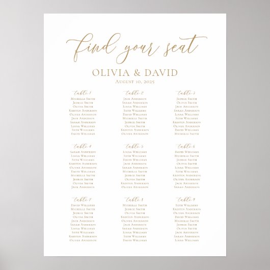 Elegant Script 9 Tafels Welkom Zittingkaart Poster (Voorkant)