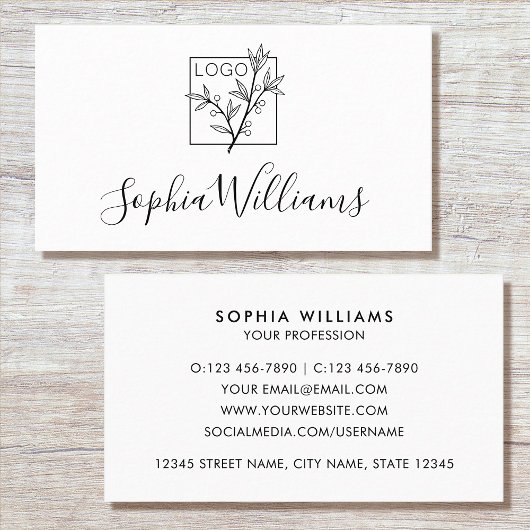 Elegant script aangepast logo modern wit visitekaartje