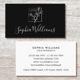 Elegant script aangepast logo modern zwart visitekaartje
