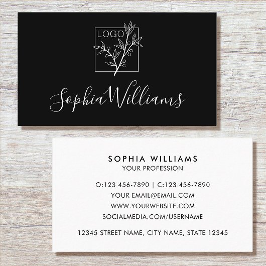 Elegant script aangepast logo modern zwart visitekaartje