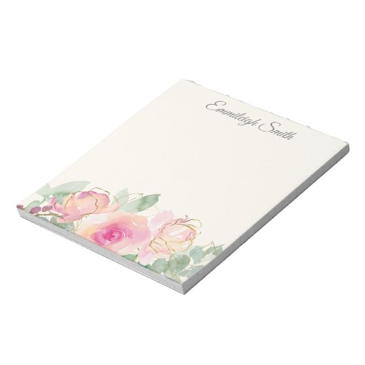 Elegant script aangepast roze Floral Greenery Notitieblok (Linkerzijde)