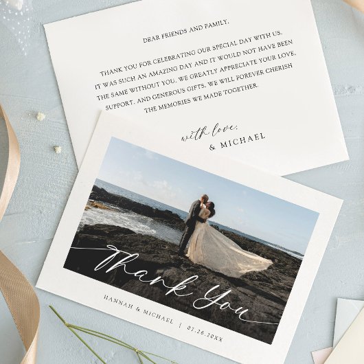 Elegant Script Aangepaste Foto Bruiloft Bedankkaart