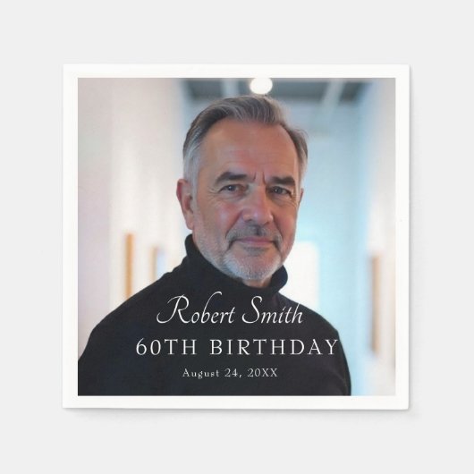 Elegant Script Aangepaste verjaardagsfoto Servet (Voorkant)