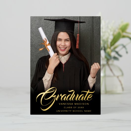 Elegant script | Aankondiging van moderne Afstudee (Staand Voorkant)