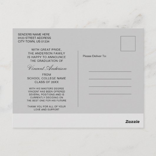 Elegant script | Aankondiging van moderne Afstudee Briefkaart (Achterkant)