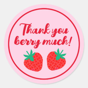 Elegant script aardbei dank je Berry Much Ronde Sticker